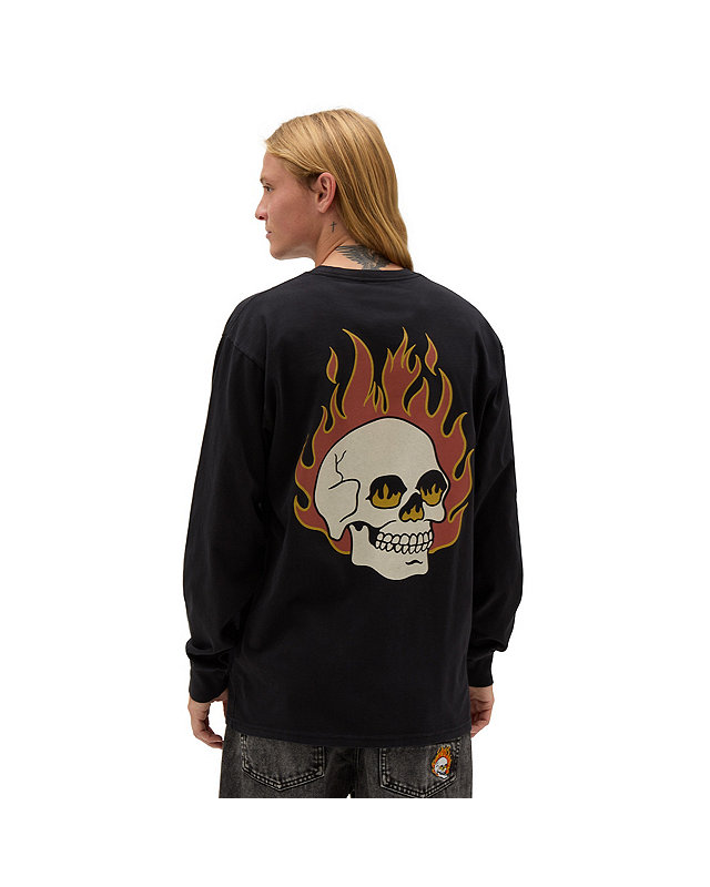 Flaming Skulls Washed Long Sleeve T-Shirt 1