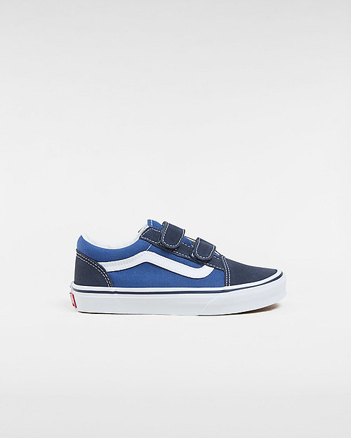 Vans Kids Old Skool Velcro Shoes (4-8 Years) (navy/true White) Kids Blue