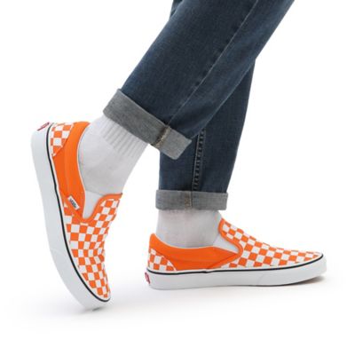 Orange checkered on sale vans slip on