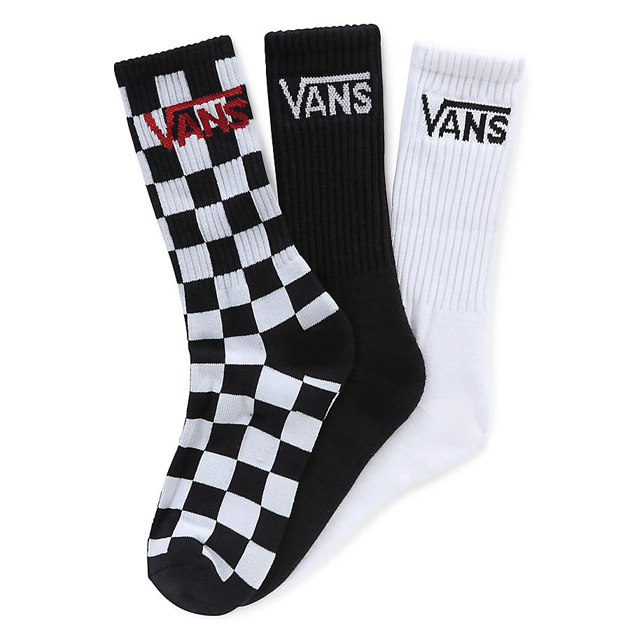 Vans Kids Classic Crew Socks 1-6 (3 Pairs) (black Checkerboard) Youth Black