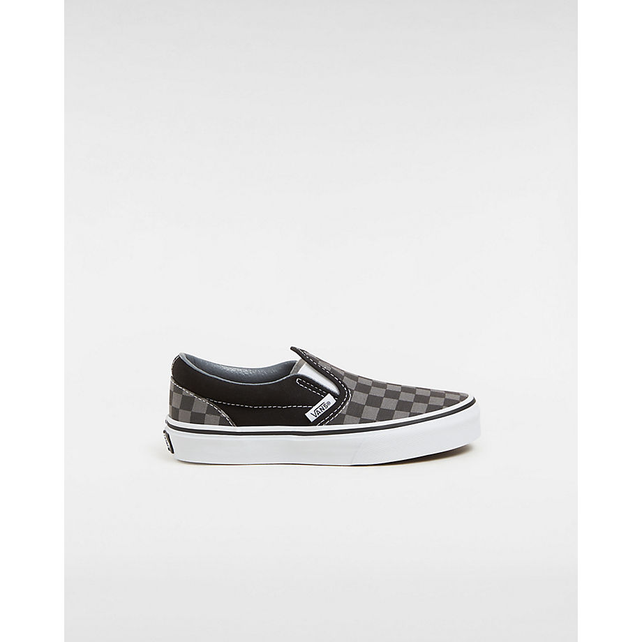 Vans Kids Checkerboard Classic Slip-on Shoes (4-8 Years) ((checkerboard) Blk/pewter) Kids Grey