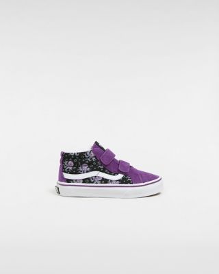 Vans Kids Sk8-mid Reissue Hook And Loop Shoes (4-8 Years) (glow Octopus Black/purple) Kids Black, Size 13.5