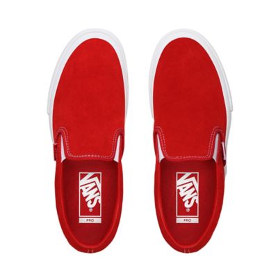 Red suede store vans slip ons