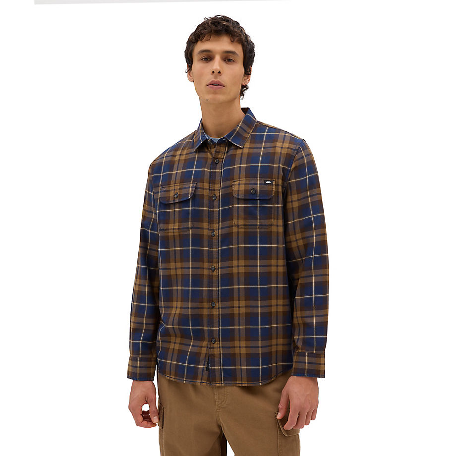 Vans Sycamore Long Sleeve Flannel Shirt (dress Blues/kan) Men Brown
