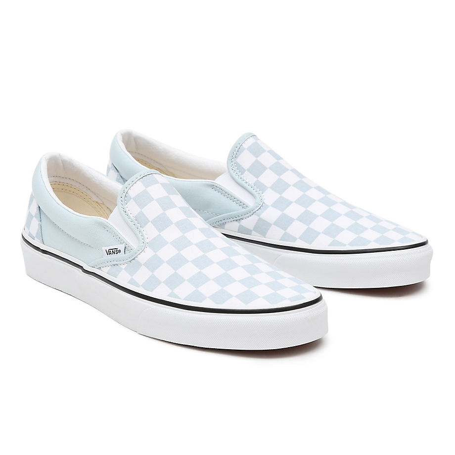 Vans Classic Slip-on Checkerboard Shoe(baby Blue/true White)