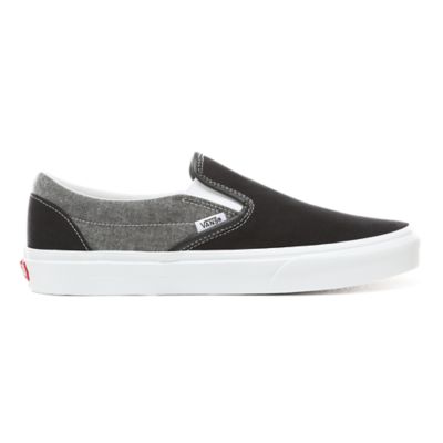 vans black and grey slip ons