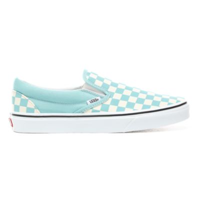 blue and white checkerboard slip on vans