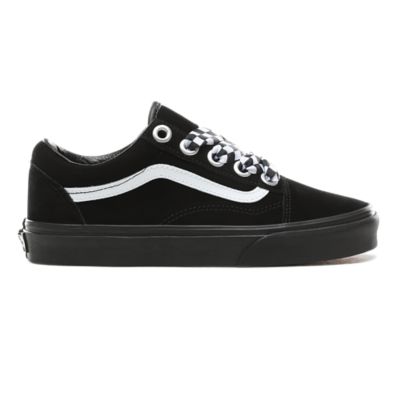 vans old skool premium black with checkerboard laces trainers