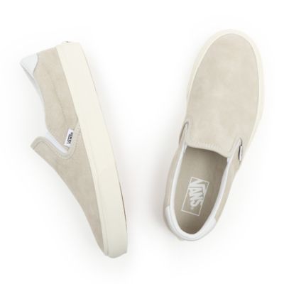 vans tan suede slip on