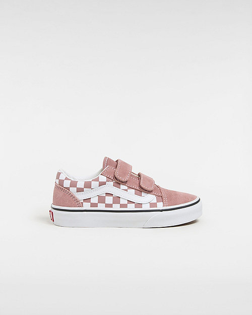 Vans Kids Old Skool V Checkerboard Shoes (4-8 Years) (color Theory Checkerboard Withered Rose) Kids Pink