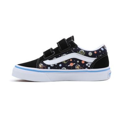 Kids Glow Cosmic Old Skool Hook and Loop Shoes 4 8 years Blue Black Vans