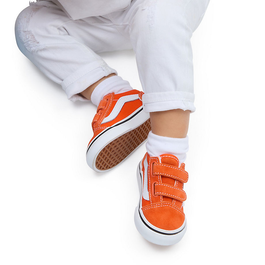 Vans Toddler Old Skool Hook And Loop Shoes (1-4 Years) (red Orange) Toddler Orange