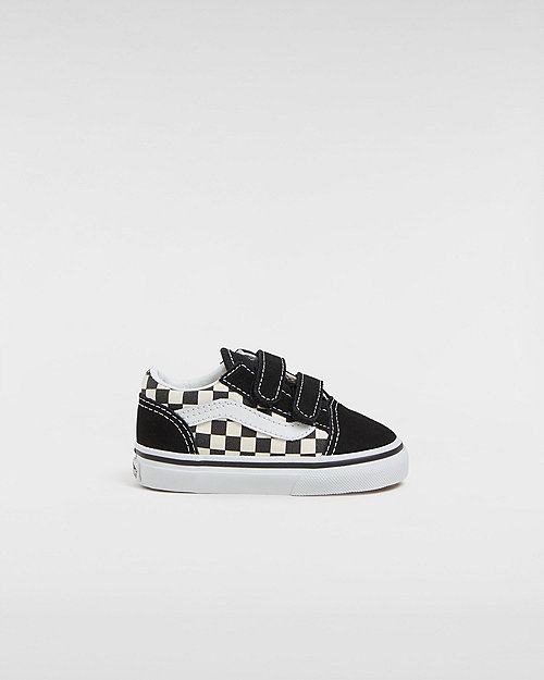 Vans Toddler Primary Check Old Skool Hook And Loop Shoes (1-4 Years) ((primary Check) Blk/white) Toddler White