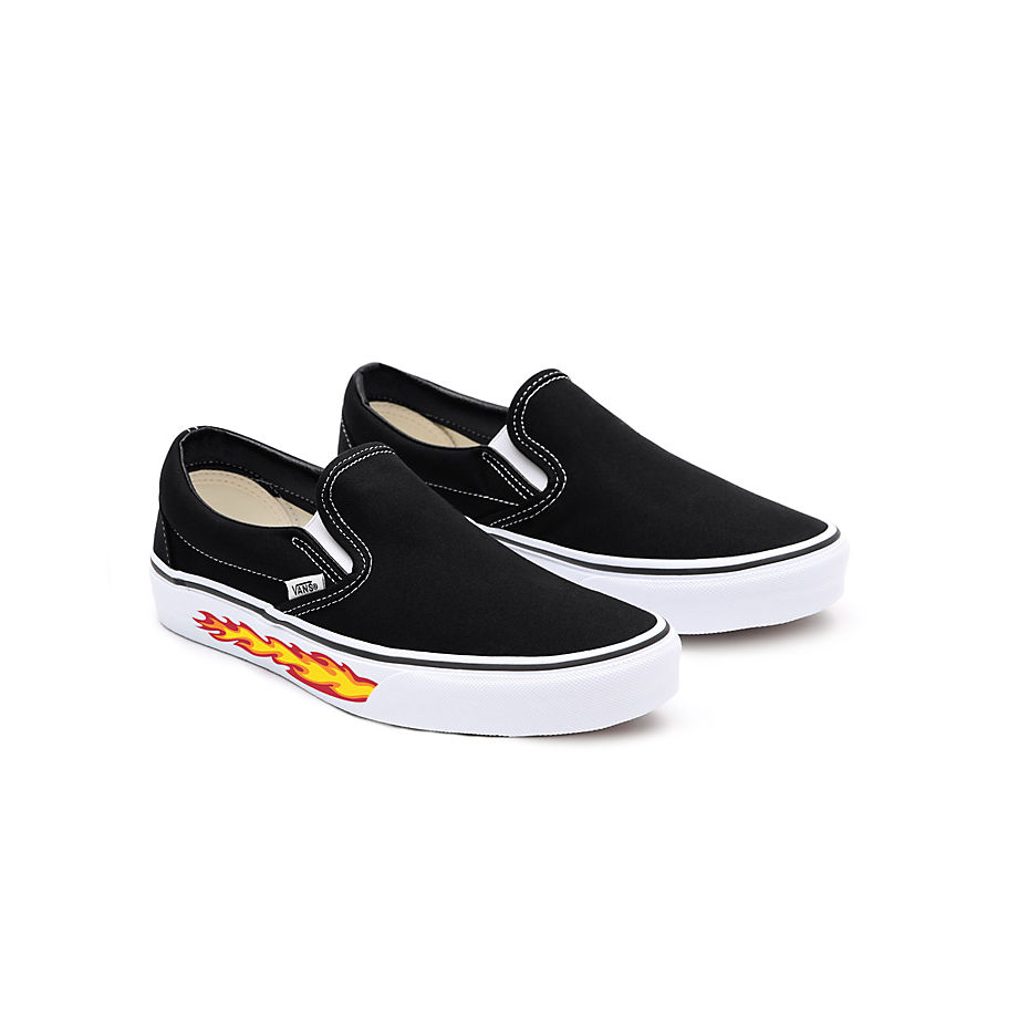 Vans Kids Customs Flame Slip-on Shoes (4-8 Years) (black) Kids Black