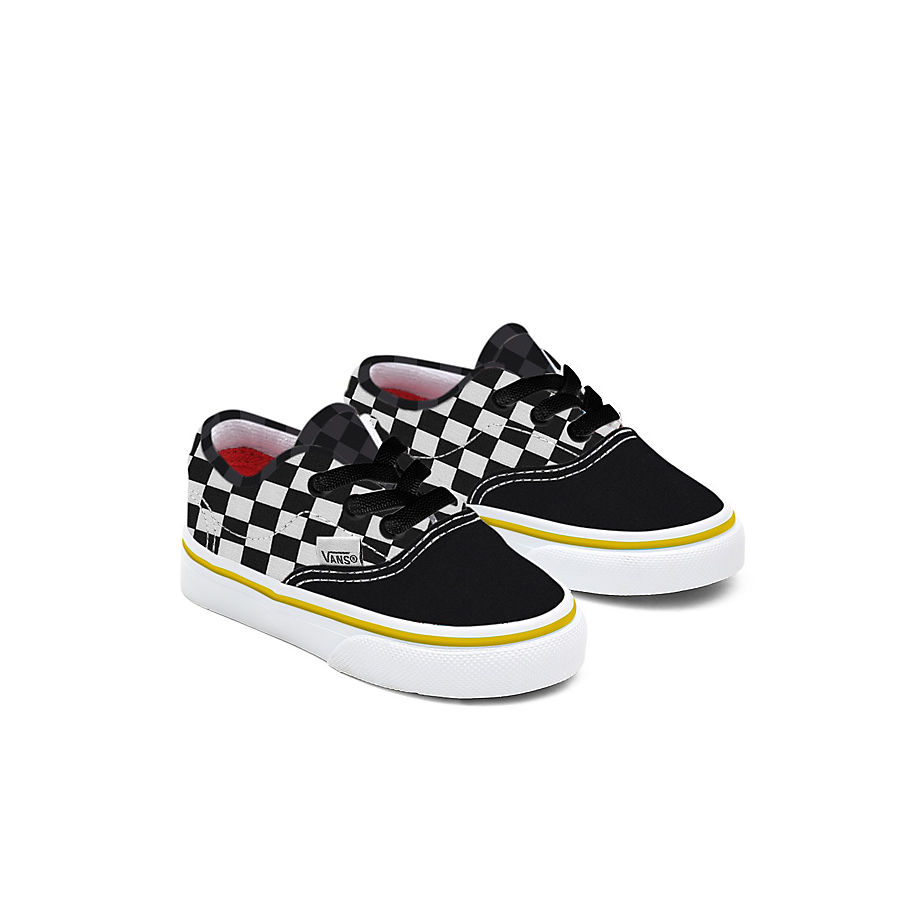 Vans Toddler Customs Checkerboard Authentic Shoes (1-4 Years) (white/black/black) Toddler White