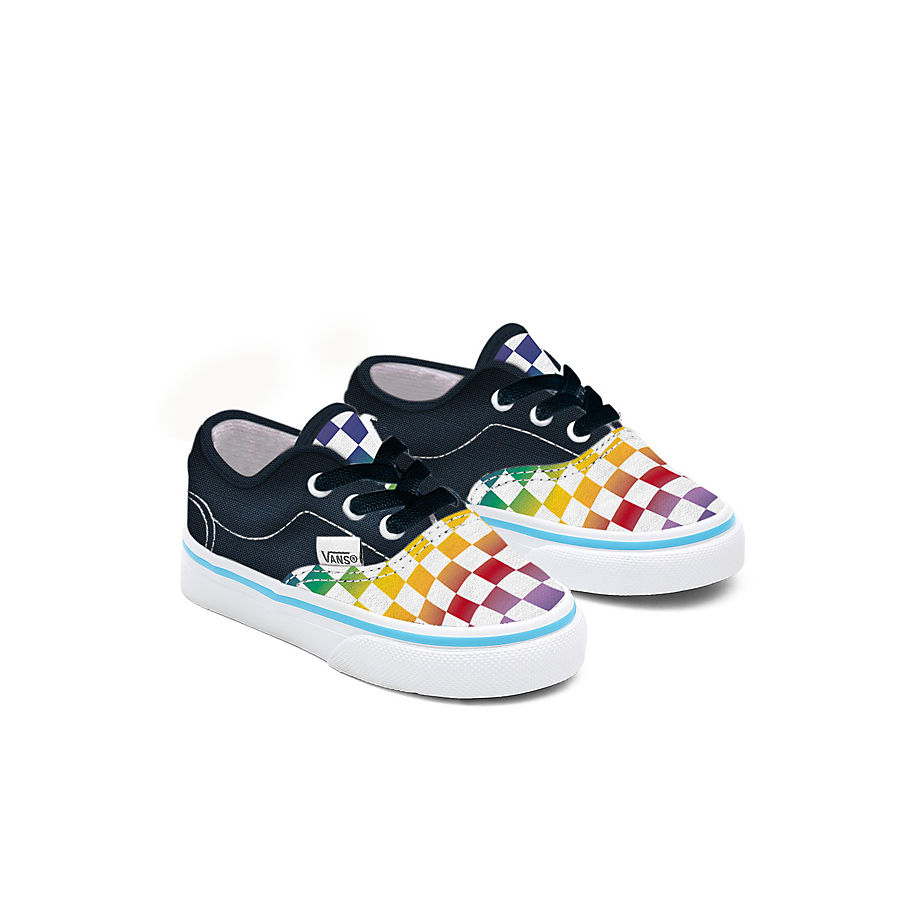 Vans Toddler Customs Rainbow Checkerboard Authentic Shoes (1-4 Years) (navy) Toddler Blue