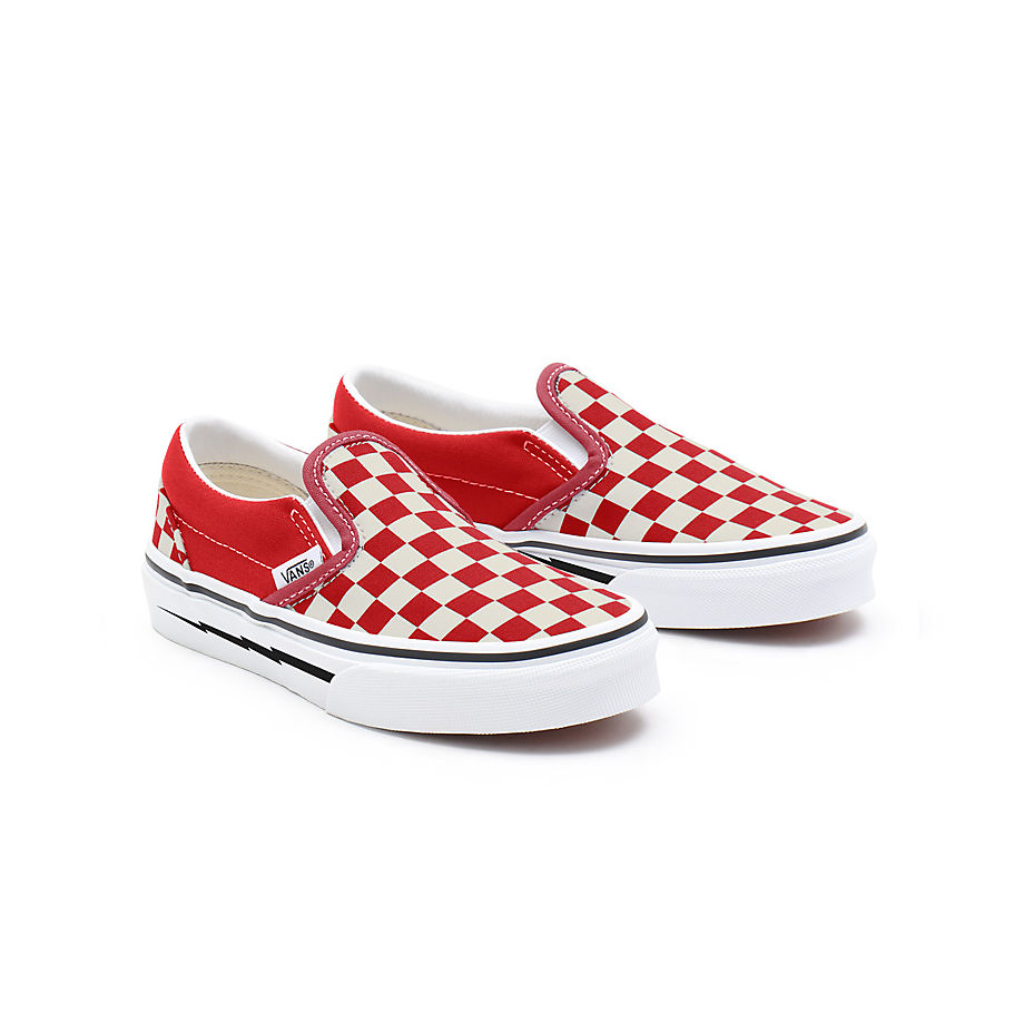 Vans Kids Customs Red Checkerboard Slip-on Shoes (4-8 Years) (red) Kids Red