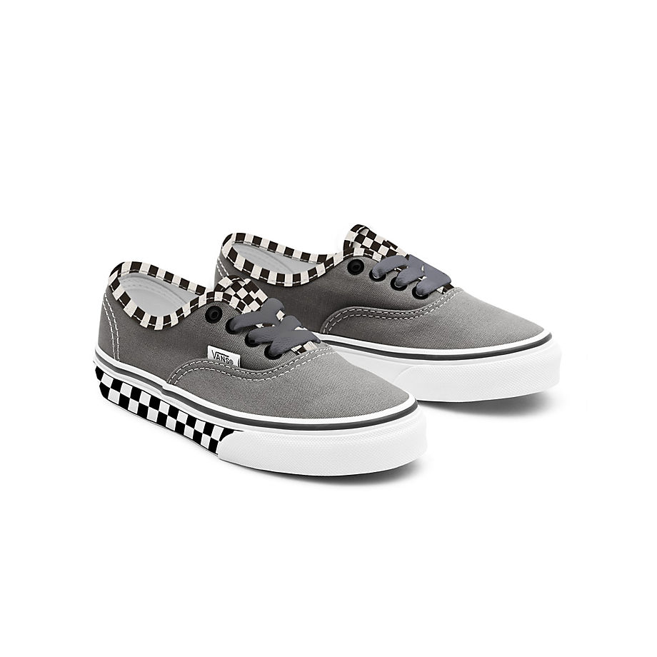 Vans Kids Customs Suede Checkerboard Authentic Shoes (4-8 Years) (grey Heather) Kids Grey
