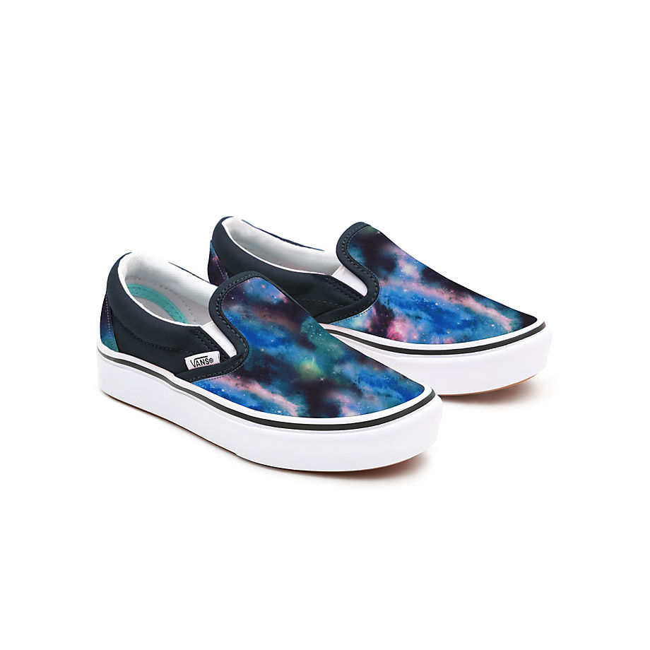 Vans Kids Customs Cosmic Galaxy Slip-on Shoes (4-8 Years) (blue) Kids Blue