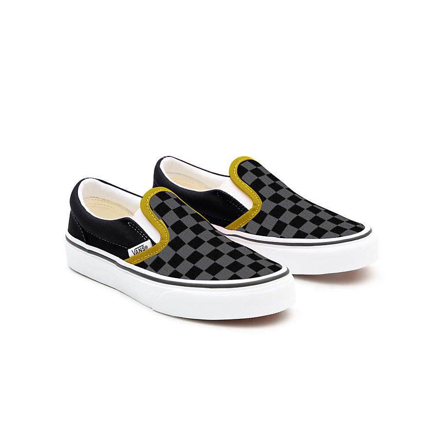 Vans Kids Customs Black Checkerboard Slip-on Shoes (4-8 Years) (black) Kids Black