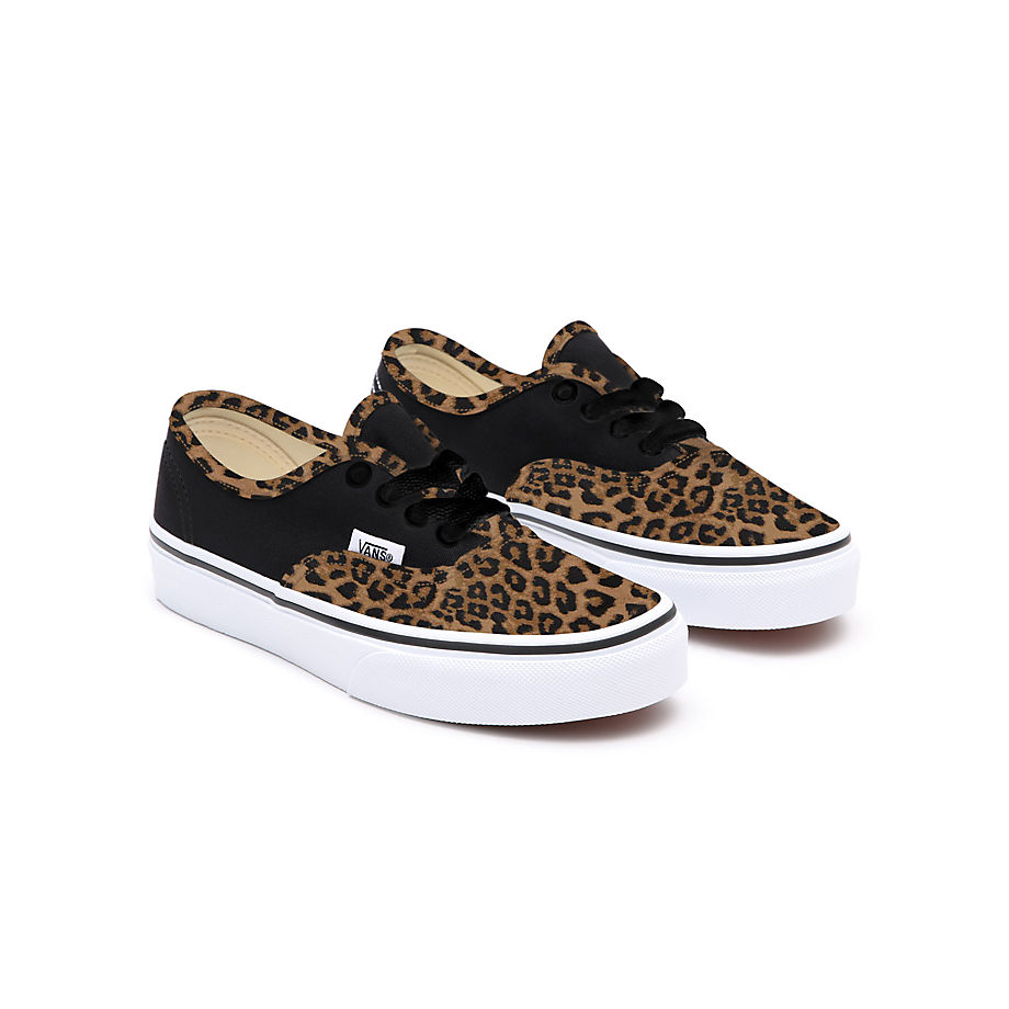 Vans Kids Customs Leopard Authentic Shoes (4-8 Years) (black) Kids Black