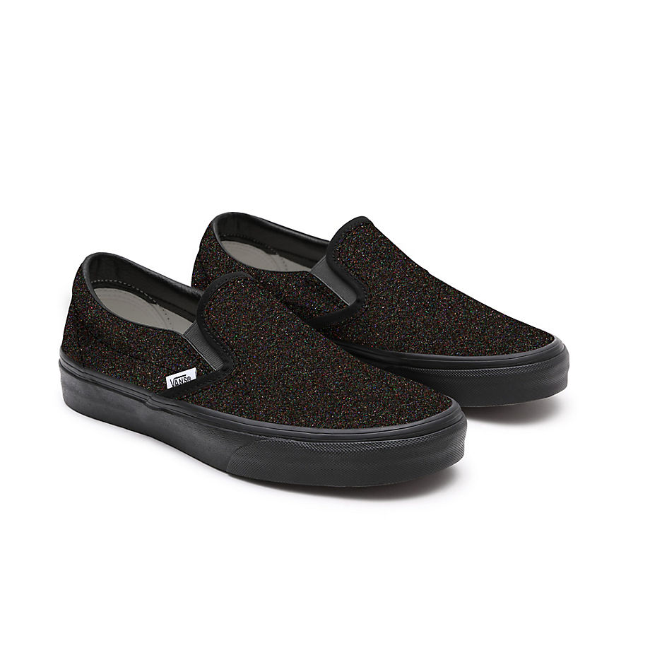 Vans Kids Customs Total Black Glitter Slip-on Shoes (4-8 Years) (black) Kids Black