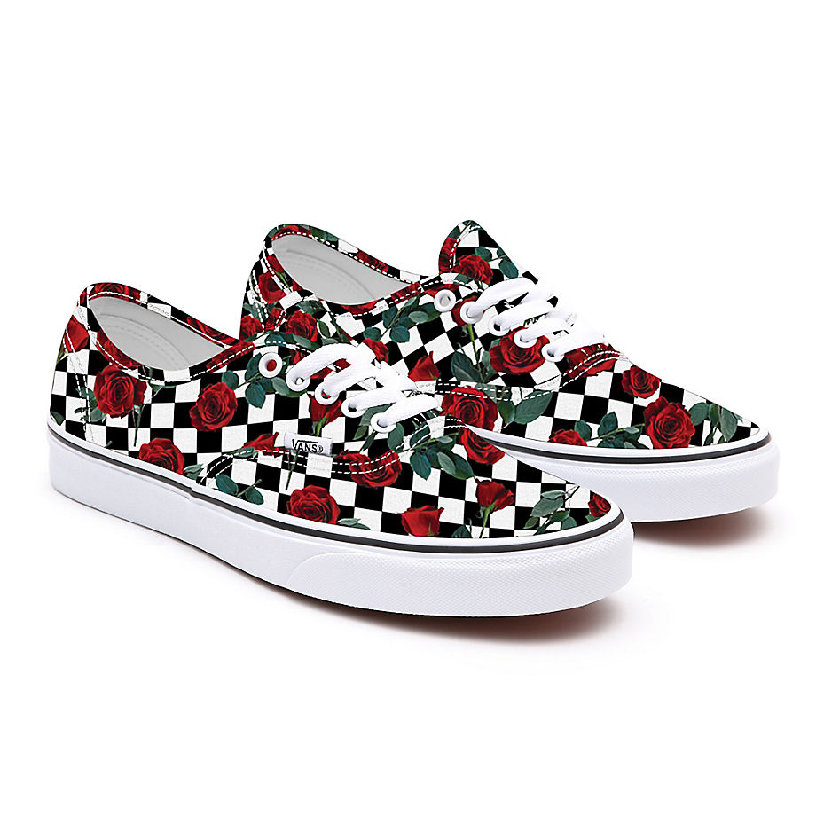 Vans Customs Checkerboard Roses Authentic Wide Fit (checkerboard) Men