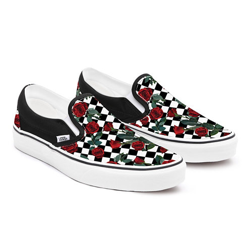Customs+Checkerboard+Roses+Slip-On+Wide+Fit