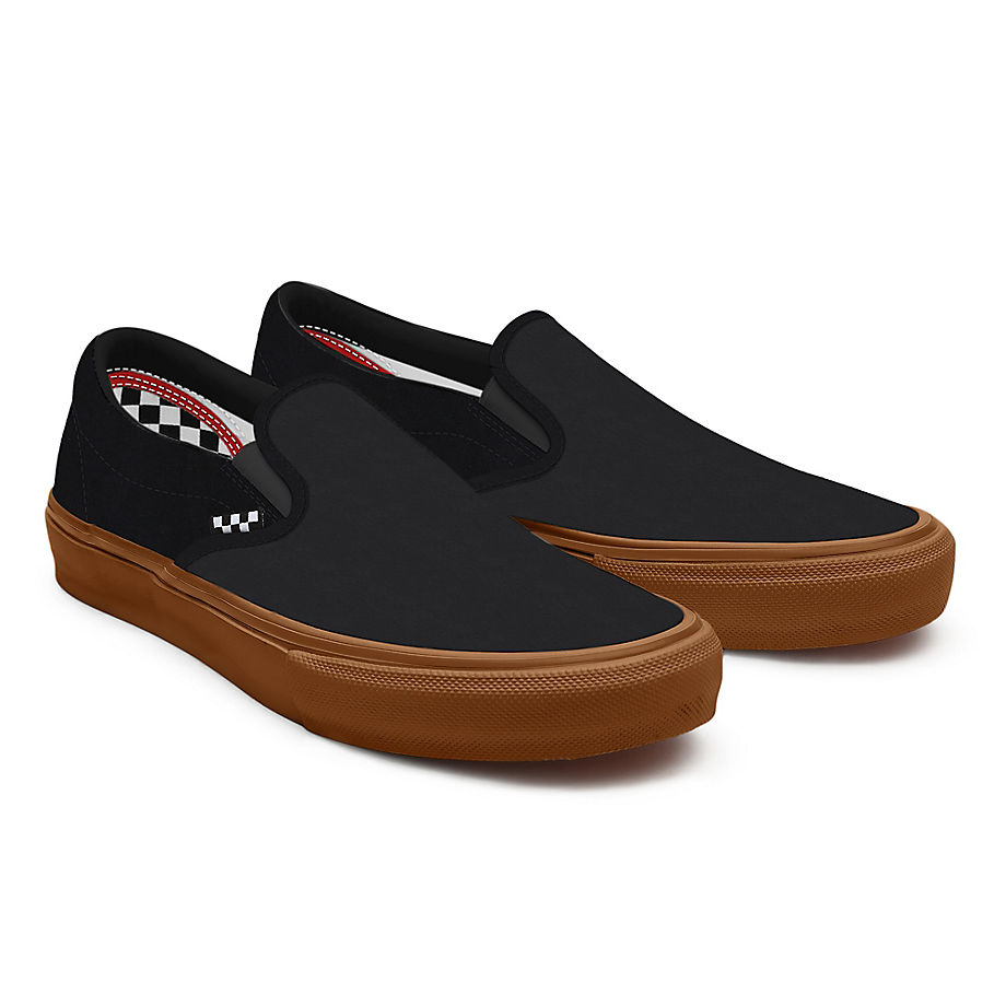 Vans Customs Black Leather Gum Sole Skate Slip-on (black) Men