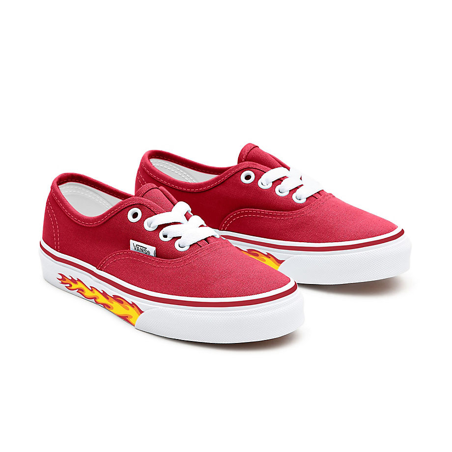 Vans Kids Customs Flame Red Authentic (4-8 Years) (red) Kids Red