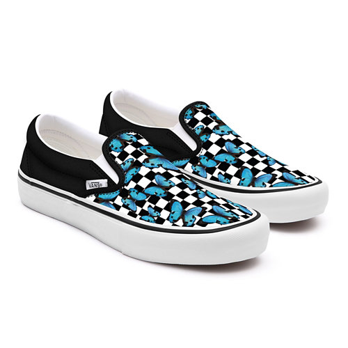 Customs+Recycled+Materials+Blue+Butterfly+Checkerboard+Slip-On