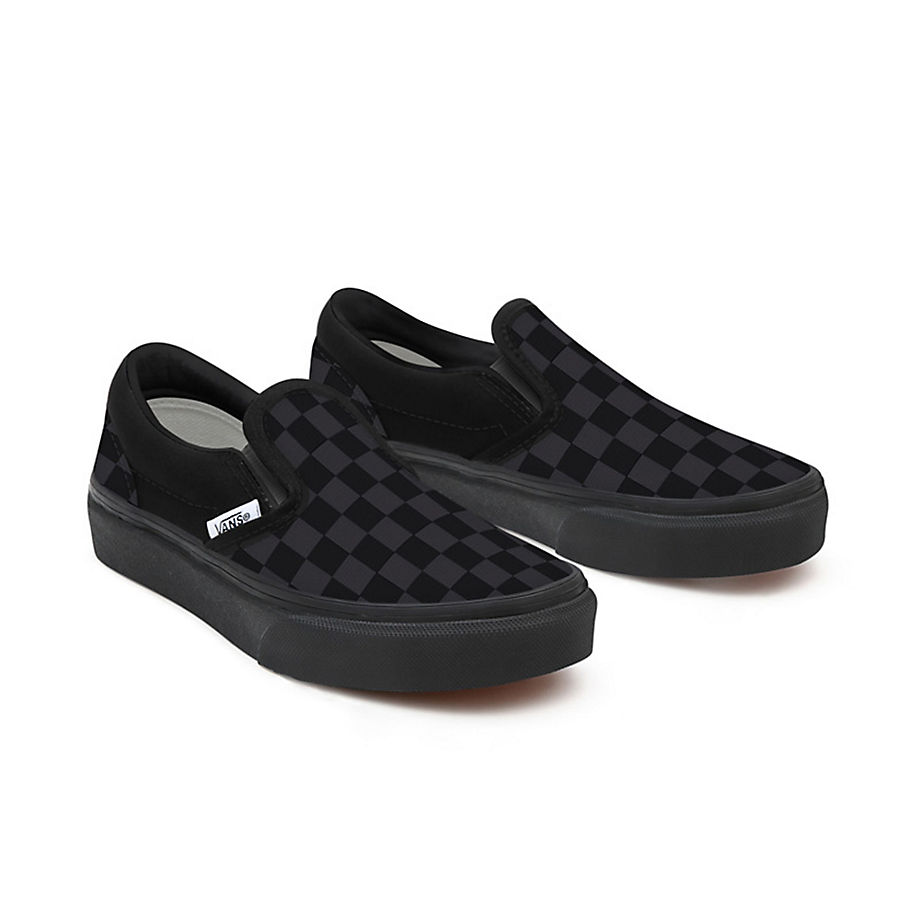Vans Kids Customs Total Black Checkerboard Slip-on (4-8 Years) (black) Kids Black