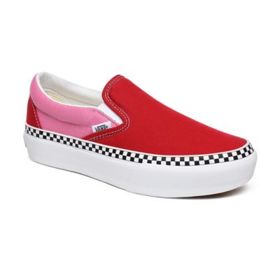 Vans exclusive red and clearance pink checkerboard slip on trainers