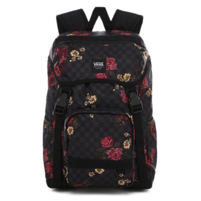 vans black backpack with flowers