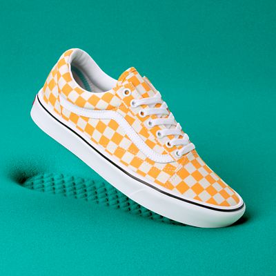 checkered old skool vans yellow stripe