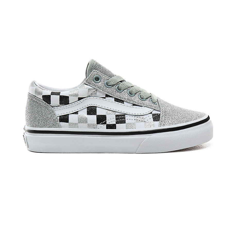 VANS Chaussures Junior Glitter Checkerboard Old Skool (4-8 Ans) ((glitter Checkerboard) Silver/true 