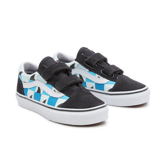Kids Glow Checkerboard Sharks Old Skool Velcro Shoes (4-8 years) | Vans