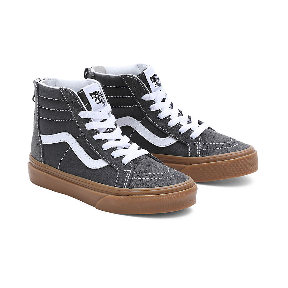 Vans Kids Gum Sk8-hi Zip Shoes (4-8 Years) (grey/true White) Kids Grey