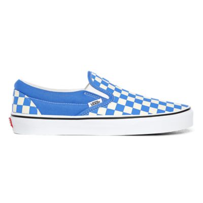 checkerboard slip on vans blue