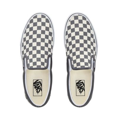 Grey and white cheap checkered slip on vans