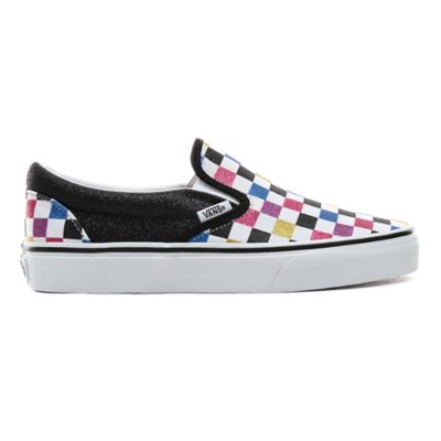 kids glitter checkerboard vans