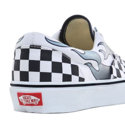 Flame checkerboard best sale slip on vans