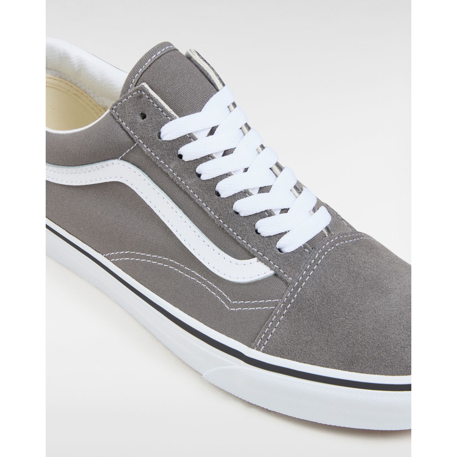 Grey vans with hot sale black stripe