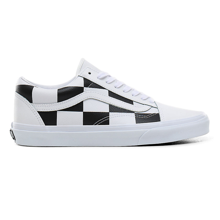 VANS Chaussures Cuir Check Old Skool ((leather Check) True White/black) Femme Blanc, Taille 34.5