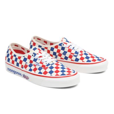 Red white and store blue checkered vans