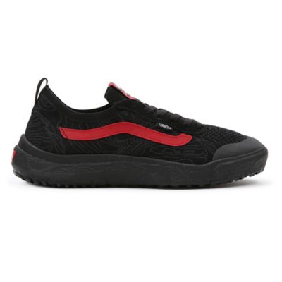 Black vans with red 2024 bottoms