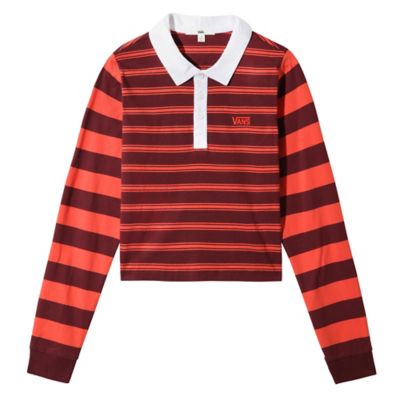 Stripe Block Long Sleeve Polo | Red | Vans