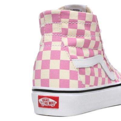 Pink checkered clearance high top vans