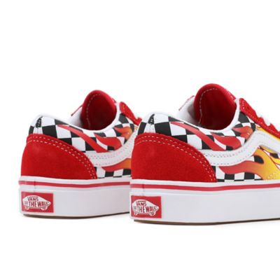 Checkered vans with red sales flames