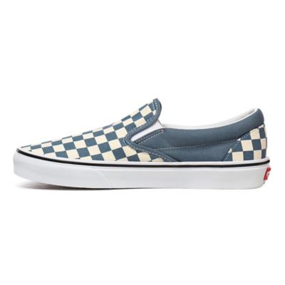 Vans slip on chex skate shoe hot sale cool blue checkerboard foxing women's